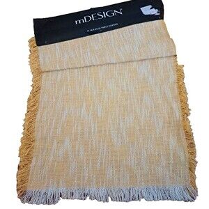 NEW Yellow Woven Table Runner W Fringe Cotton Boho Cottage MDesign NWT 16x80